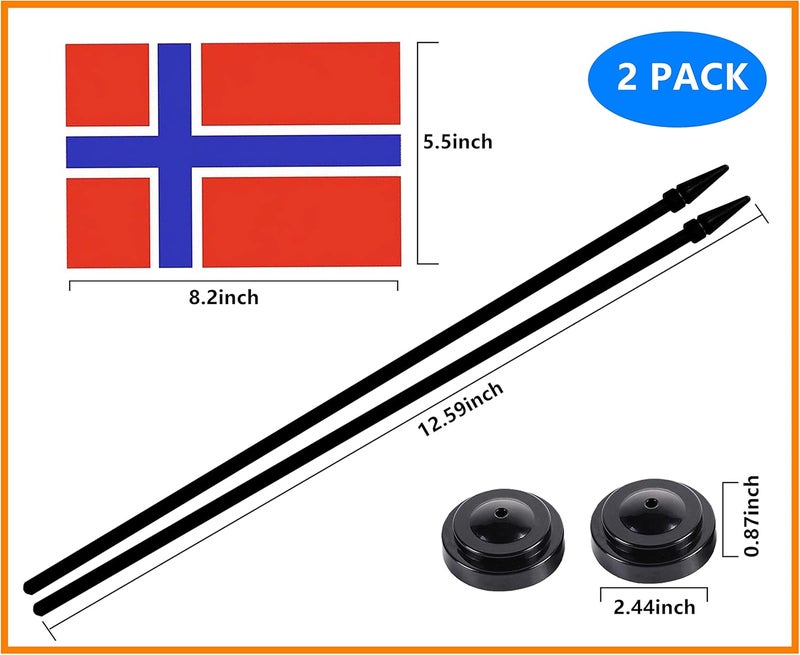 tibijoy Norway Norwegian Deluxe Desk Flag Set Small Mini Miniature Norway Norwegian Table Desktop Flags With Solid Pole, Black Base and Spear Top(2 Pack) - Image 3